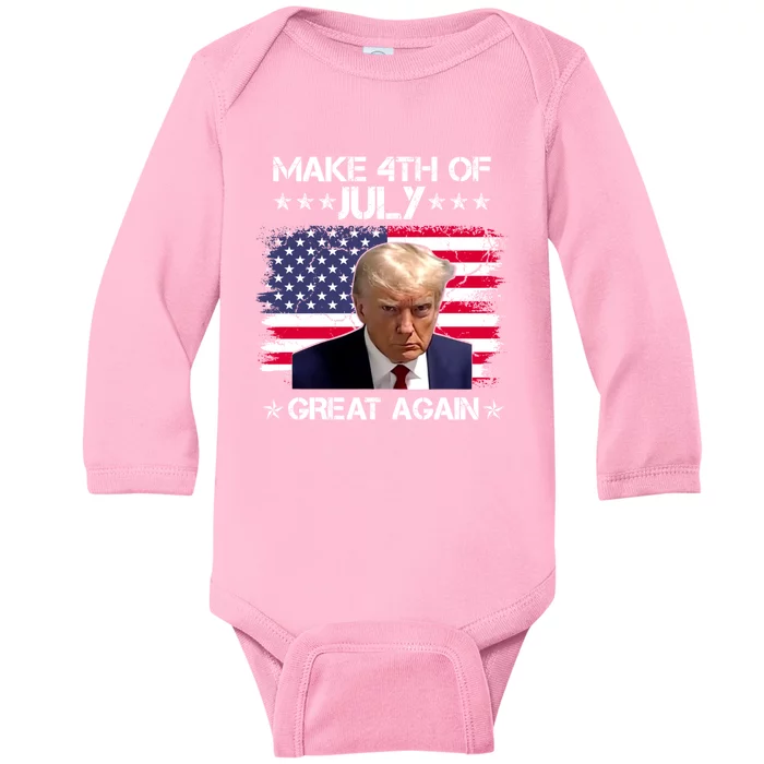 Make 4th Of July Great Again Trump Mugshot Save America 2024 Gift Baby Long Sleeve Bodysuit