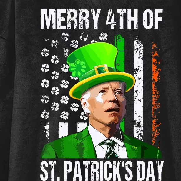 Merry 4th Of St Patricks Day Funny Joe Biden Leprechaun Hat Hooded Wearable Blanket