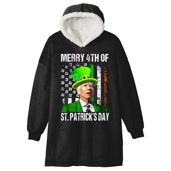 Merry 4th Of St Patricks Day Funny Joe Biden Leprechaun Hat Hooded Wearable Blanket