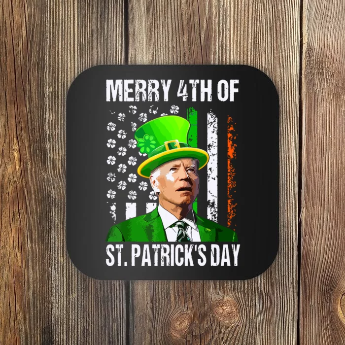 Merry 4th Of St Patricks Day Funny Joe Biden Leprechaun Hat Coaster