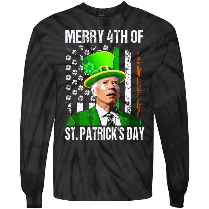 Merry 4th Of St Patricks Day Funny Joe Biden Leprechaun Hat Tie-Dye Long Sleeve Shirt