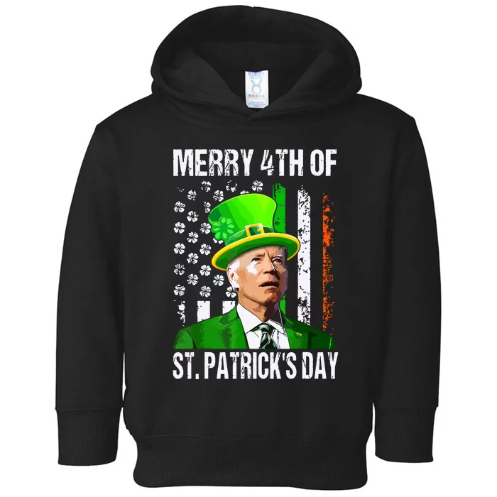 Merry 4th Of St Patricks Day Funny Joe Biden Leprechaun Hat Toddler Hoodie