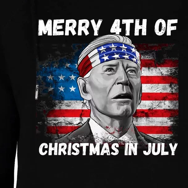 Merry 4th Of Christmas In July Funny Biden Womens Funnel Neck Pullover Hood