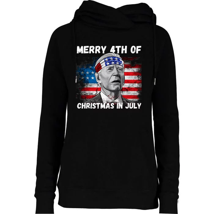 Merry 4th Of Christmas In July Funny Biden Womens Funnel Neck Pullover Hood