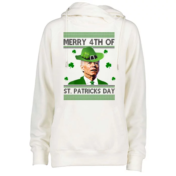 Merry 4th Of St Patrick's Day Funny Joe Biden Womens Funnel Neck Pullover Hood