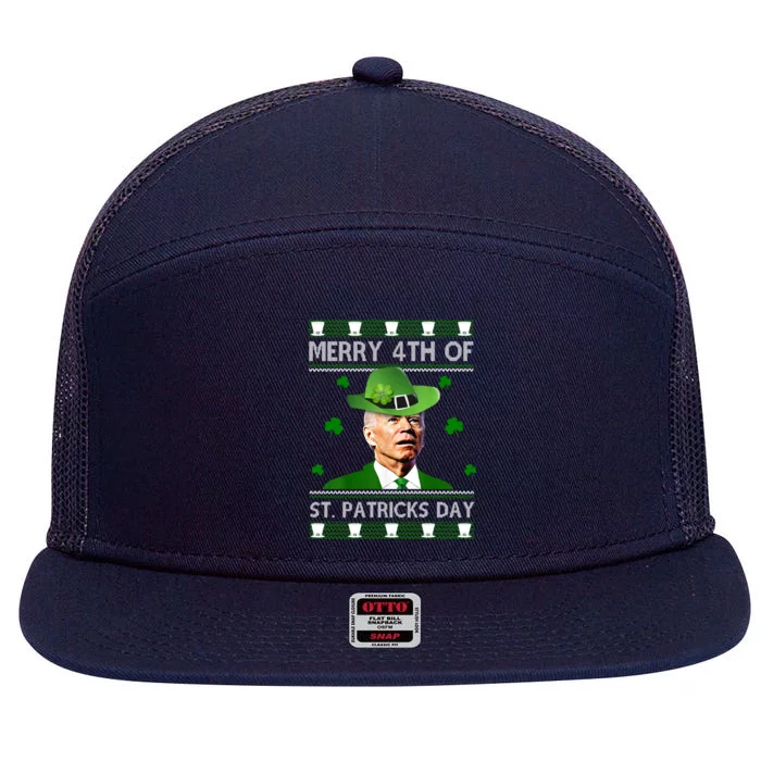 Merry 4th Of St Patrick's Day Funny Joe Biden 7 Panel Mesh Trucker Snapback Hat