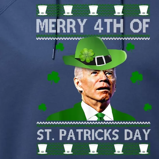 Merry 4th Of St Patrick's Day Funny Joe Biden Performance Fleece Hoodie