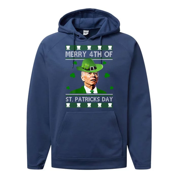 Merry 4th Of St Patrick's Day Funny Joe Biden Performance Fleece Hoodie