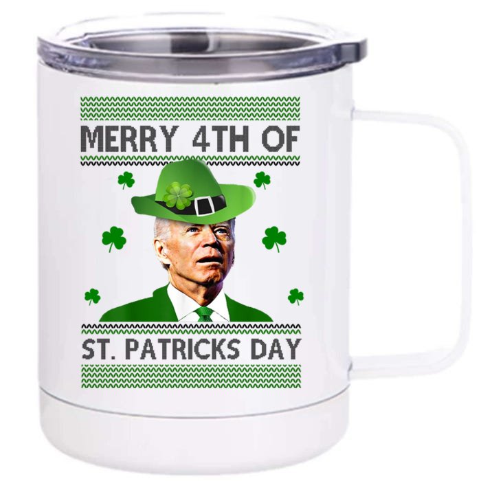 Merry 4th Of St Patrick's Day Funny Joe Biden Front & Back 12oz Stainless Steel Tumbler Cup