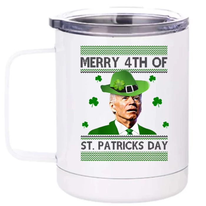 Merry 4th Of St Patrick's Day Funny Joe Biden Front & Back 12oz Stainless Steel Tumbler Cup