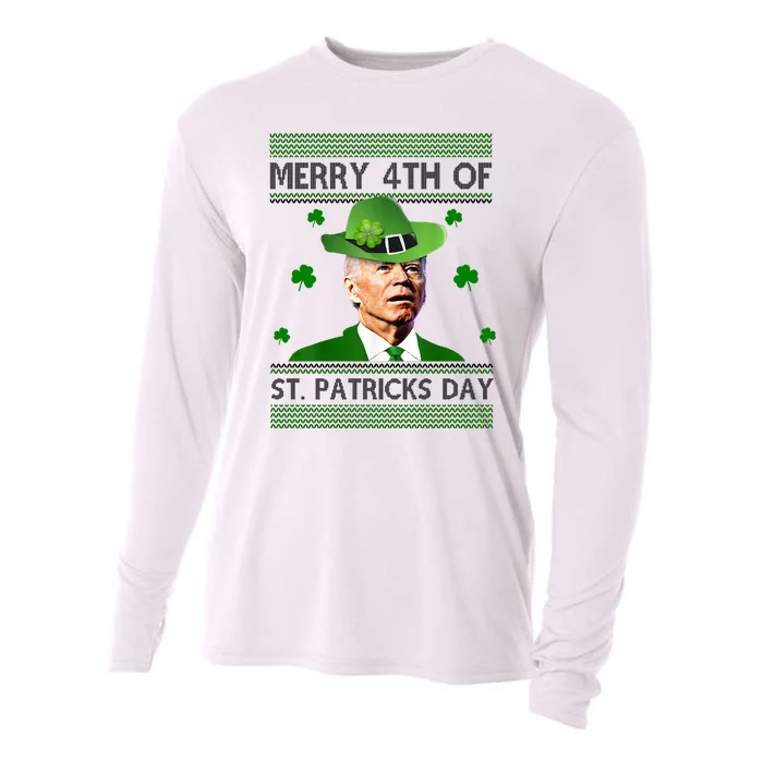 Merry 4th Of St Patrick's Day Funny Joe Biden Cooling Performance Long Sleeve Crew