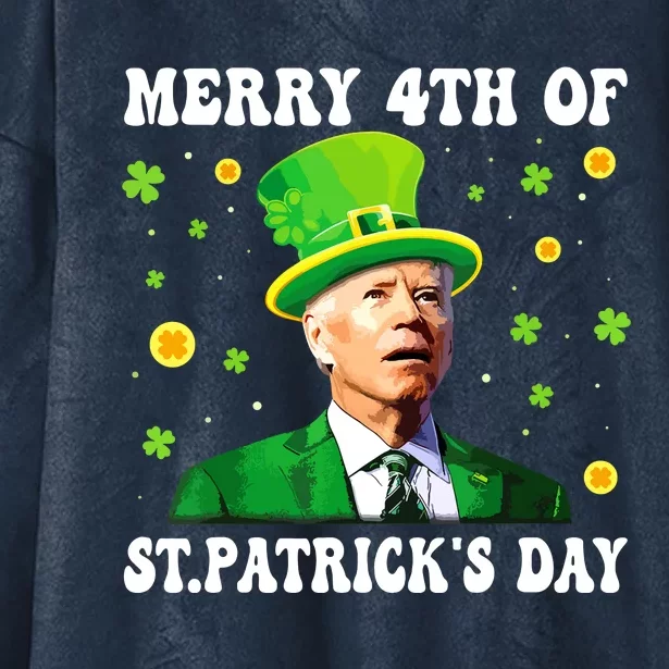 Merry 4th Of St Patricks Day Groovy Joe Biden Confused Hooded Wearable Blanket