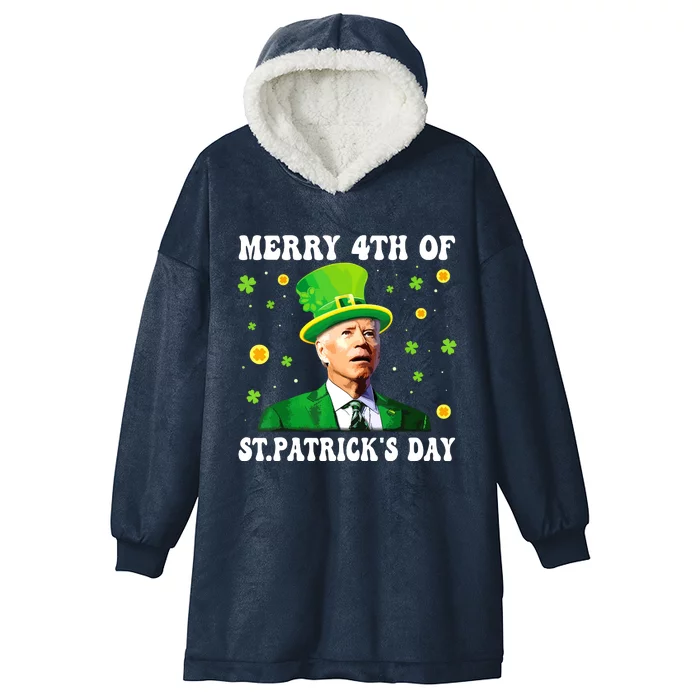 Merry 4th Of St Patricks Day Groovy Joe Biden Confused Hooded Wearable Blanket