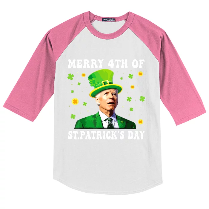 Merry 4th Of St Patricks Day Groovy Joe Biden Confused Kids Colorblock Raglan Jersey