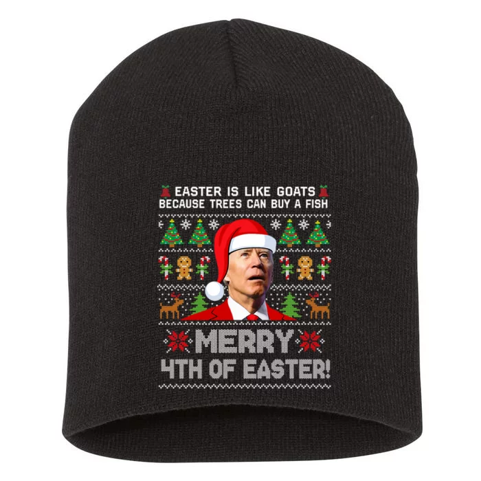 Merry 4th Of Easter Funny Biden Ugly Christmas Sweater Hoodie Short Acrylic Beanie