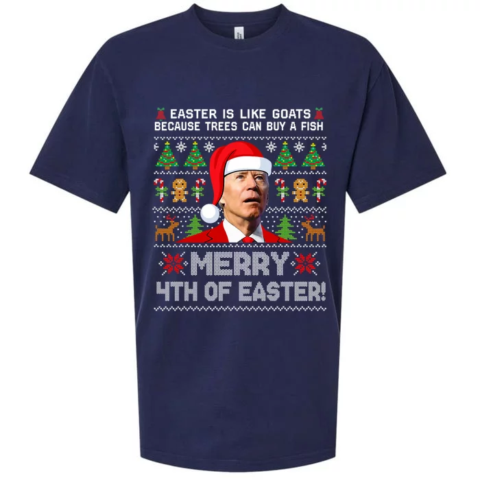 Merry 4th Of Easter Funny Biden Ugly Christmas Sweater Hoodie Sueded Cloud Jersey T-Shirt