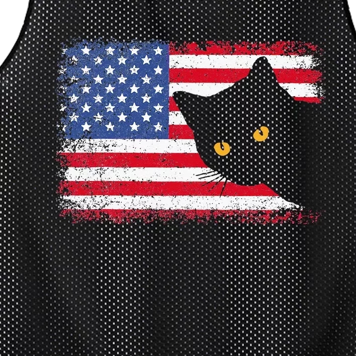 Meowica 4th of July Cat American Flag America USA Funny Mesh Reversible Basketball Jersey Tank