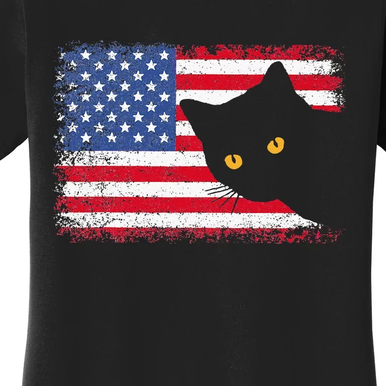 Meowica 4th of July Cat American Flag America USA Funny Women's T-Shirt