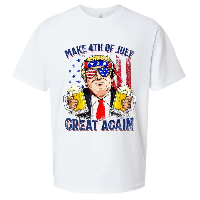 Make 4th Of July Great Again Trump Drinking Beer Sueded Cloud Jersey T-Shirt