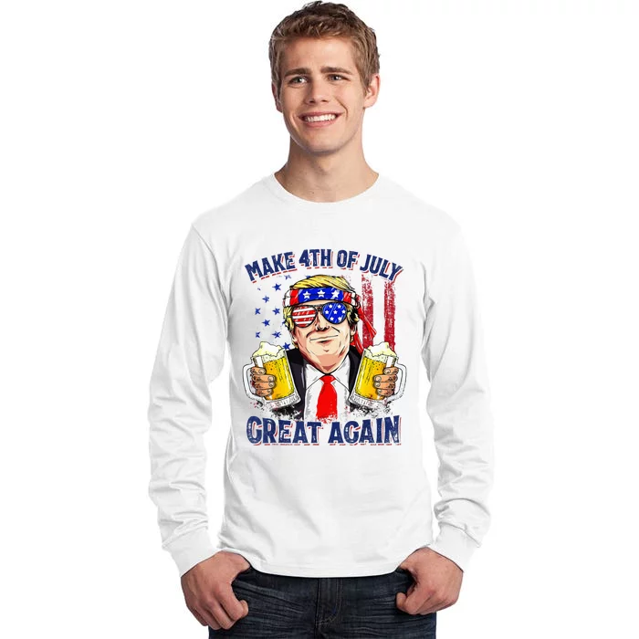 Make 4th Of July Great Again Trump Drinking Beer Tall Long Sleeve T-Shirt