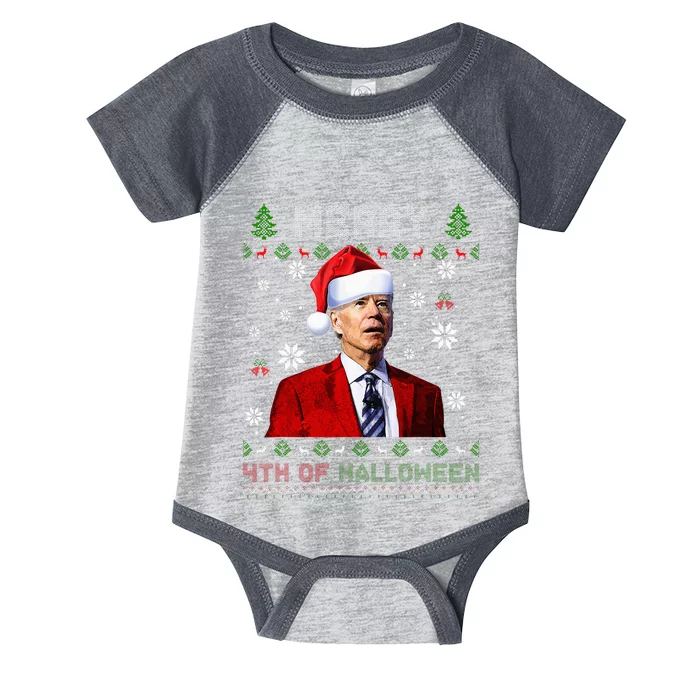 Merry 4th Of Halloween Funny Biden Ugly Christmas Sweater Infant Baby Jersey Bodysuit