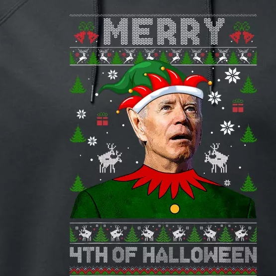 Merry 4th Of Halloween Joe Biden Christmas Ugly Sweater Performance Fleece Hoodie