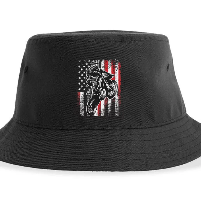 Motocross 4th Of July Cool Dirt-Bike American Flag Patriotic Sustainable Bucket Hat