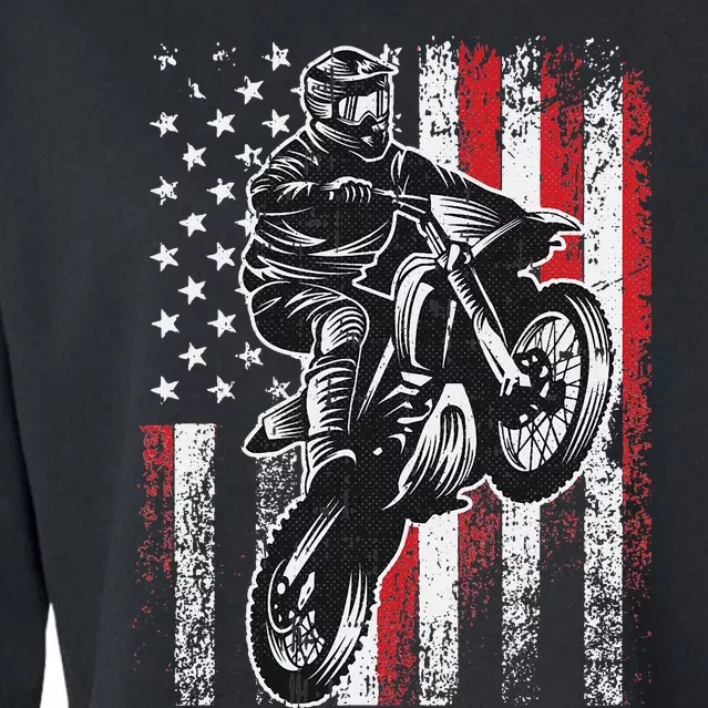 Motocross 4th Of July Cool Dirt-Bike American Flag Patriotic Cropped Pullover Crew