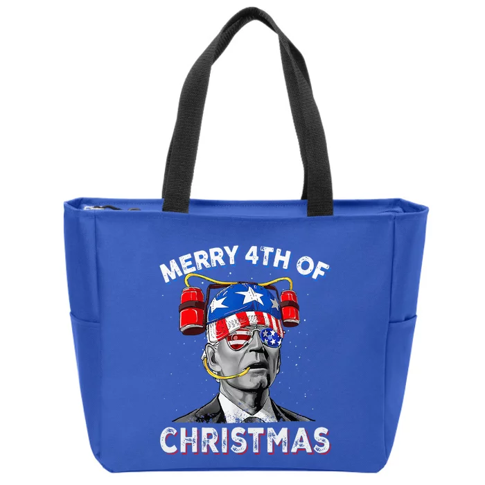 Merry 4th Of Christmas Funny Joe Biden Confused 4th Of July Zip Tote Bag