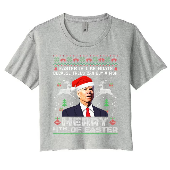 Merry 4th Of Easter Funny Biden Ugly Christmas Sweater Women's Crop Top Tee