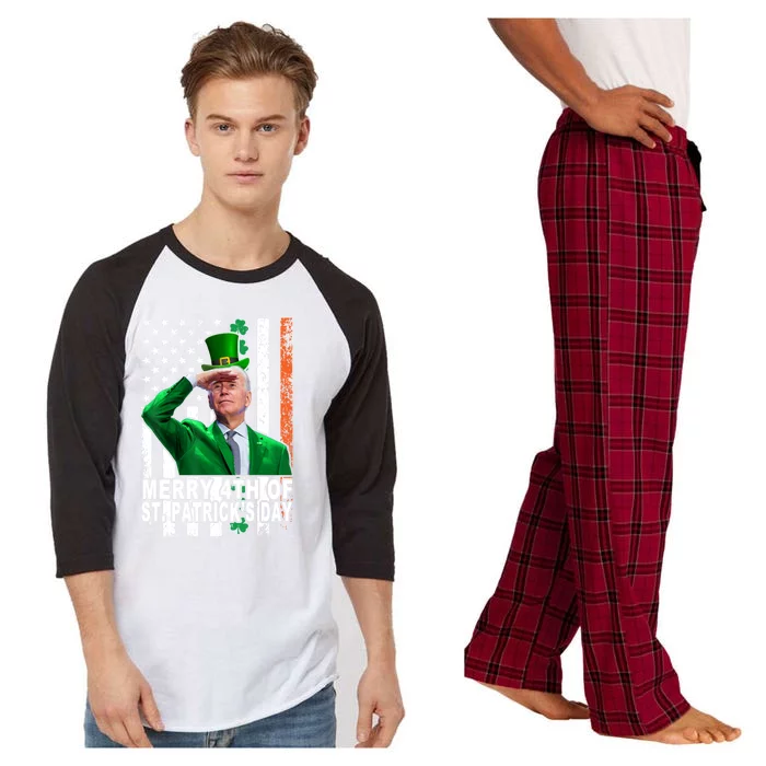 Merry 4th Of St PatrickS Day Joe Biden Leprechaun Hat Gift Raglan Sleeve Pajama Set