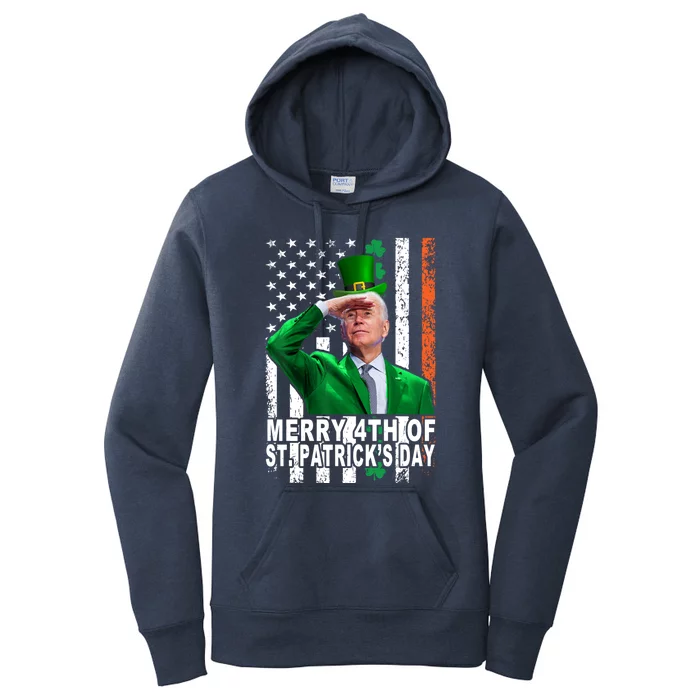 Merry 4th Of St PatrickS Day Joe Biden Leprechaun Hat Gift Women's Pullover Hoodie