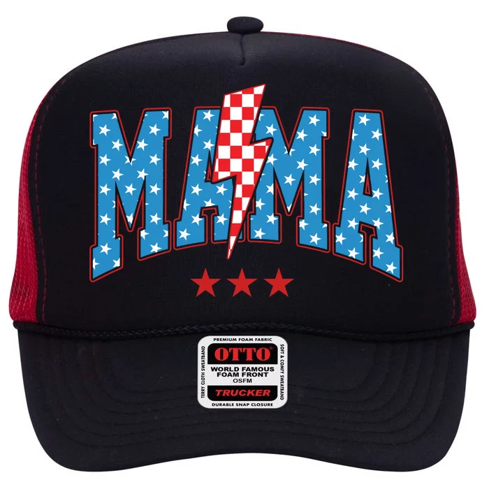 Mama 4th Of July Usa Festive High Crown Mesh Trucker Hat