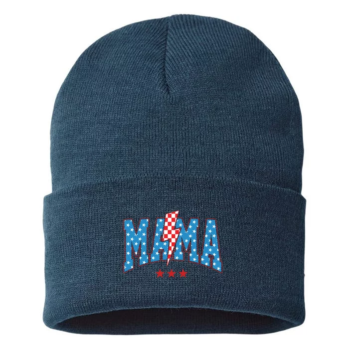 Mama 4th Of July Usa Festive Sustainable Knit Beanie