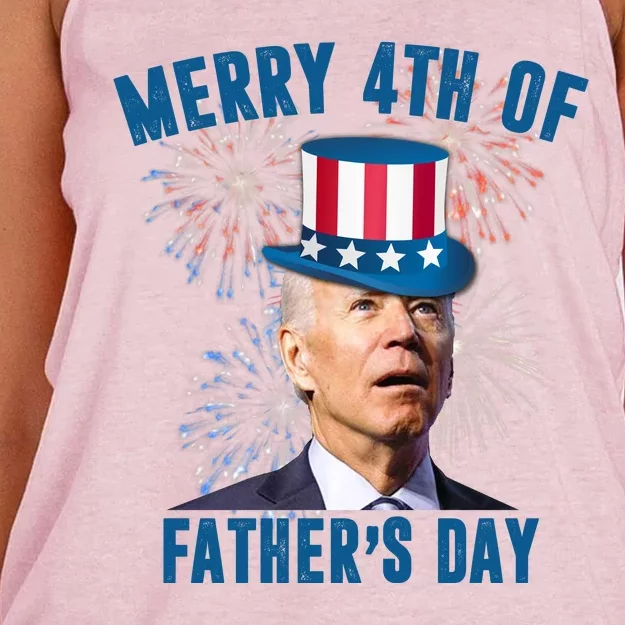 Merry 4th Of Father's Day Joe Biden Funny Gift For Dad Women's Knotted Racerback Tank