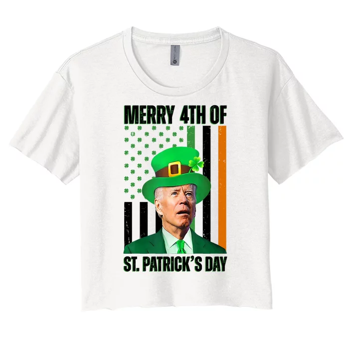 Merry 4th Of St Patricks Day Joe Biden Funny Holiday Women's Crop Top Tee