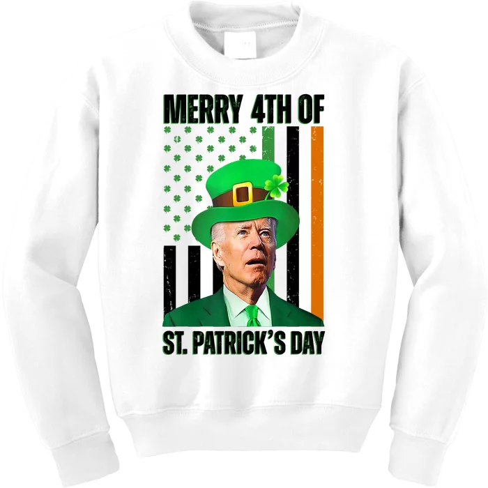 Merry 4th Of St Patricks Day Joe Biden Funny Holiday Kids Sweatshirt