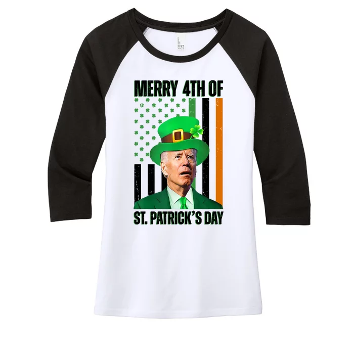 Merry 4th Of St Patricks Day Joe Biden Funny Holiday Women's Tri-Blend 3/4-Sleeve Raglan Shirt