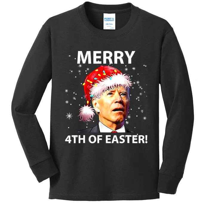 Merry 4th Of Easter Funny Joe Biden Christmas Ugly Sweater Kids Long Sleeve Shirt