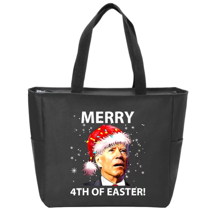 Merry 4th Of Easter Funny Joe Biden Christmas Ugly Sweater Zip Tote Bag