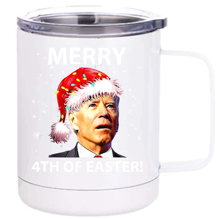 Merry 4th Of Easter Funny Joe Biden Christmas Ugly Sweater Front & Back 12oz Stainless Steel Tumbler Cup