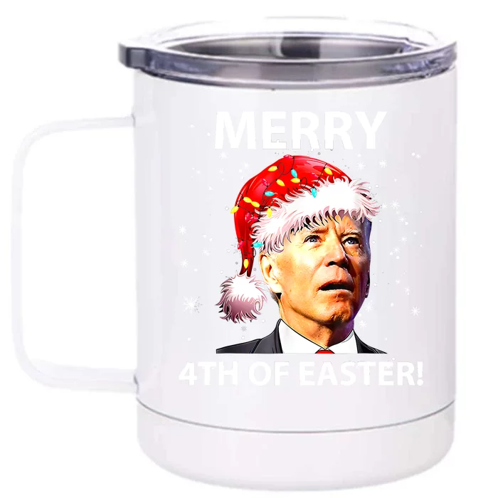 Merry 4th Of Easter Funny Joe Biden Christmas Ugly Sweater Front & Back 12oz Stainless Steel Tumbler Cup