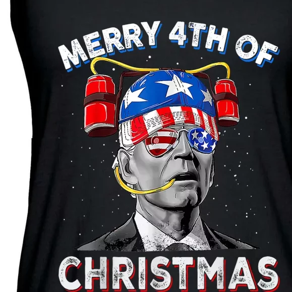 Merry 4th Of Christmas Funny Joe Biden Confused 4th Of July Ladies Essential Flowy Tank