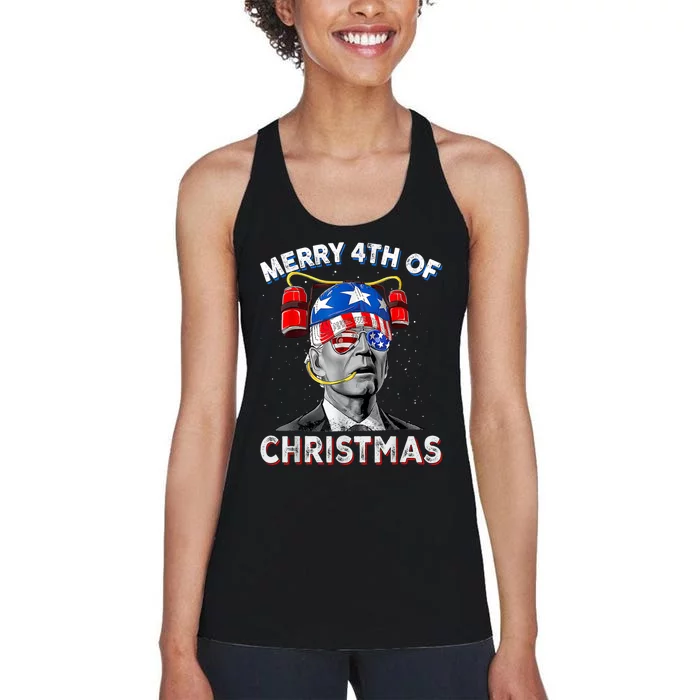 Merry 4th Of Christmas Funny Joe Biden Confused 4th Of July Women's Racerback Tank