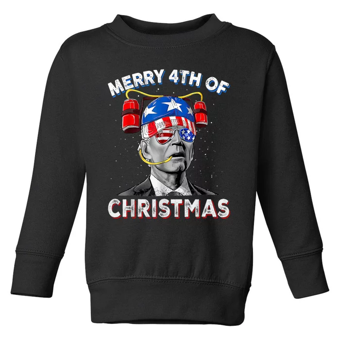 Merry 4th Of Christmas Funny Joe Biden Confused 4th Of July Toddler Sweatshirt