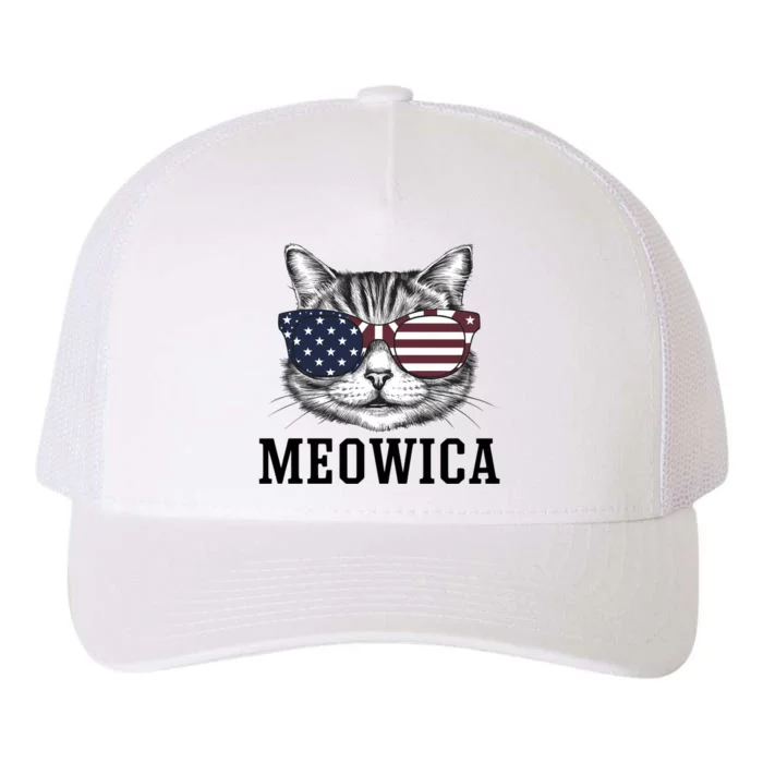 Meowica 4th Of July Cat American Flag Usa Dad Mom Yupoong Adult 5-Panel Trucker Hat