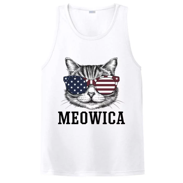 Meowica 4th Of July Cat American Flag Usa Dad Mom Performance Tank