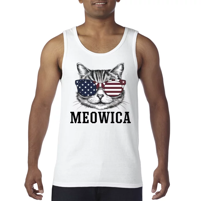 Meowica 4th Of July Cat American Flag Usa Dad Mom Tank Top