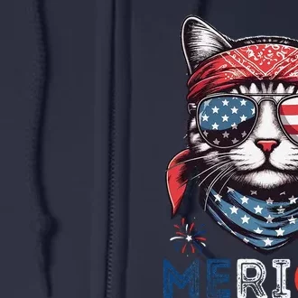 Merica 4th Of July Patriotic Cat Usa Flag Independence Funny Full Zip Hoodie