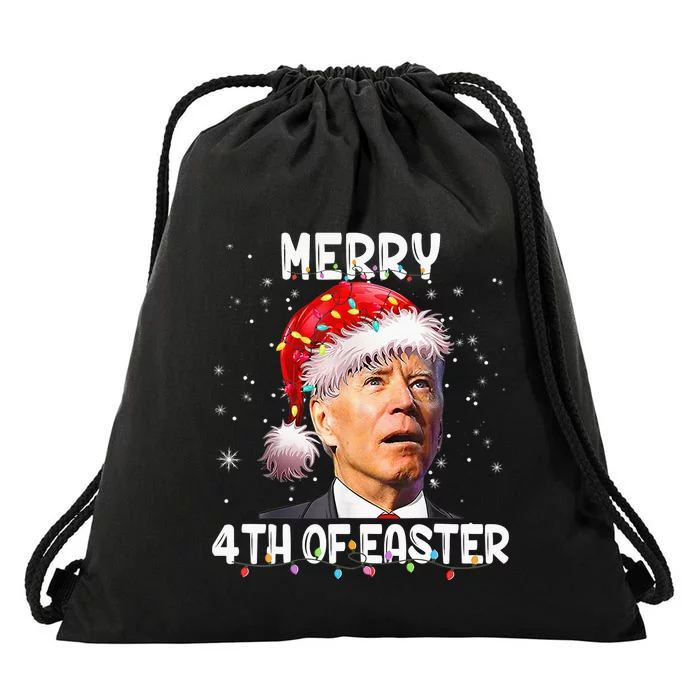 Merry 4th Of Easter Funny Santa Joe Biden Christmas Confused Drawstring Bag